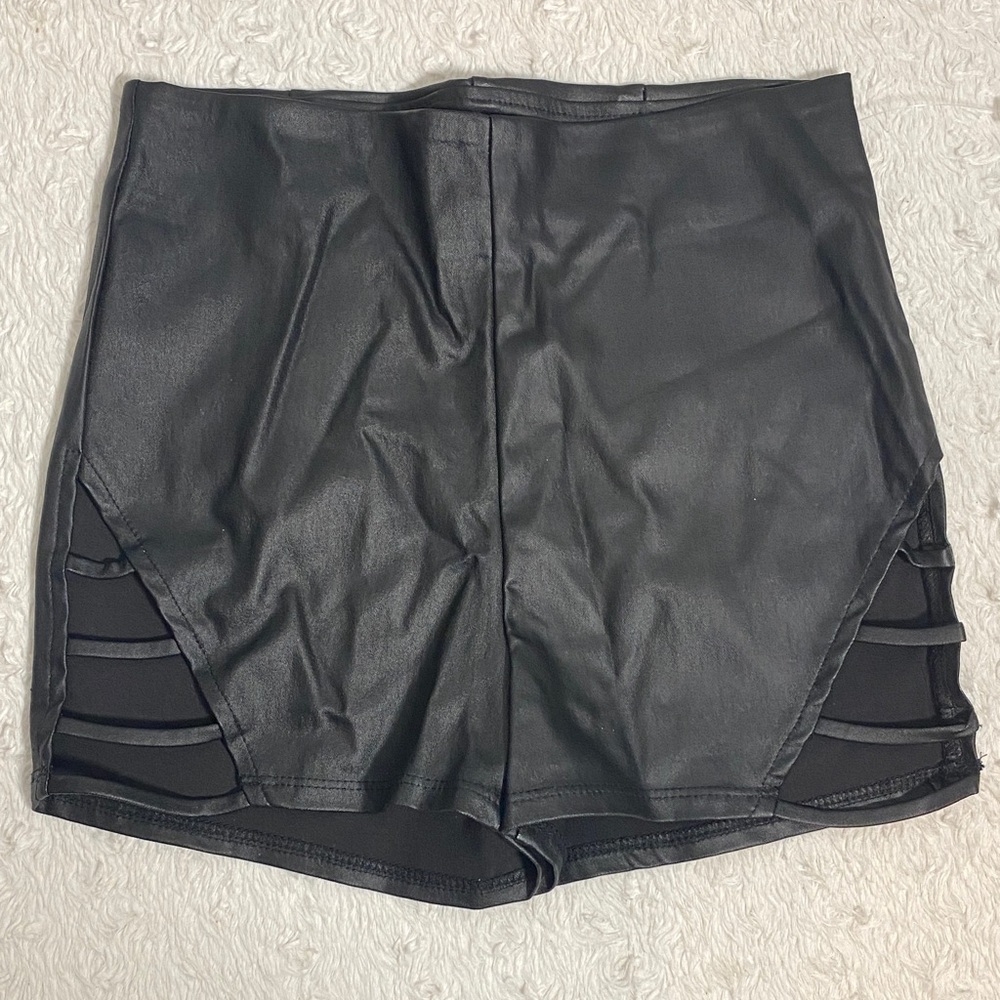 Black Cutout Leather Women Shorts NWOT